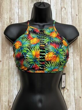 Tropical Pineapple High Neck Bikini Top